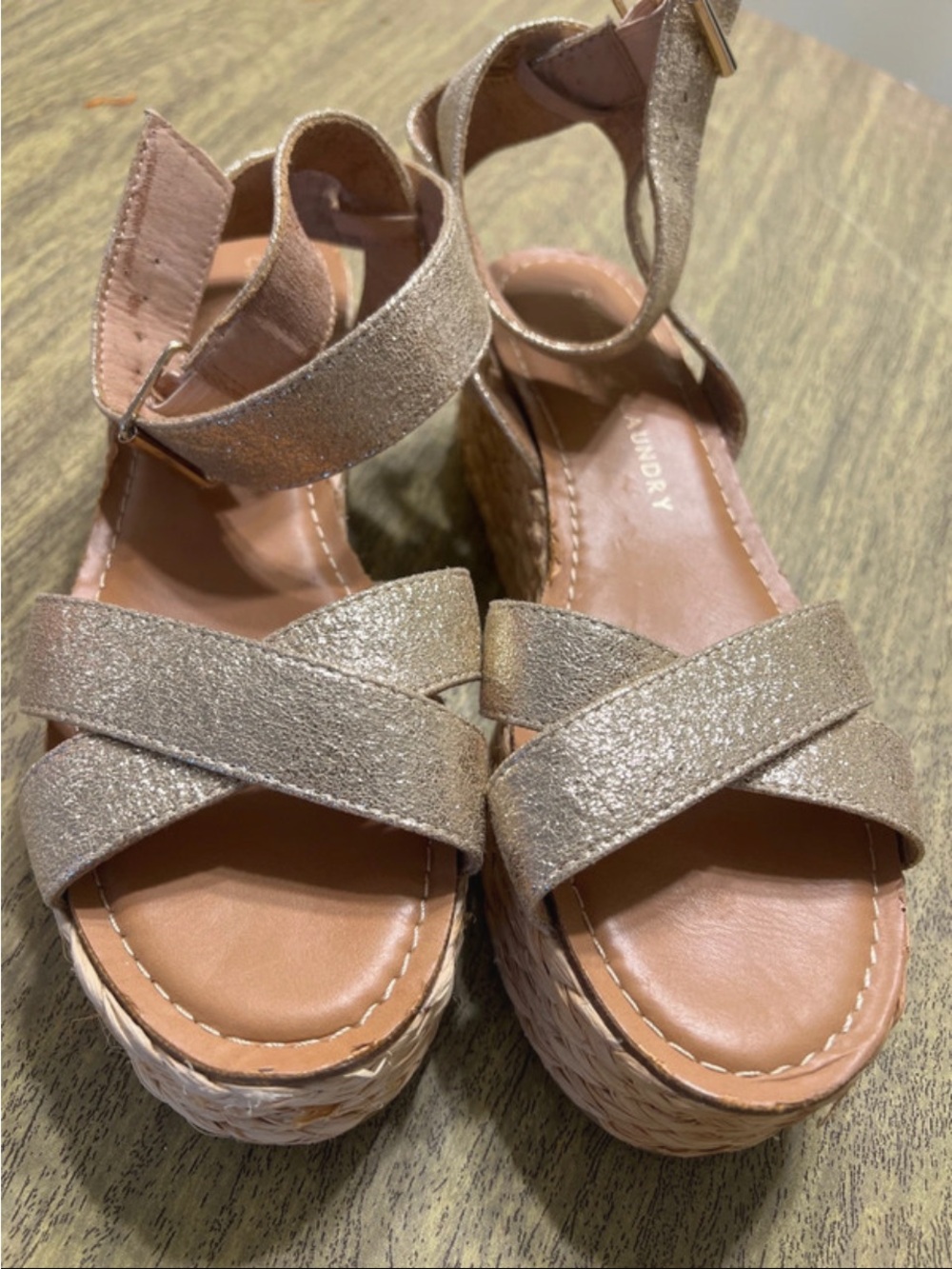 Laundry By Shelli Segal Gold Metallic Espadrille Wedge Sandals